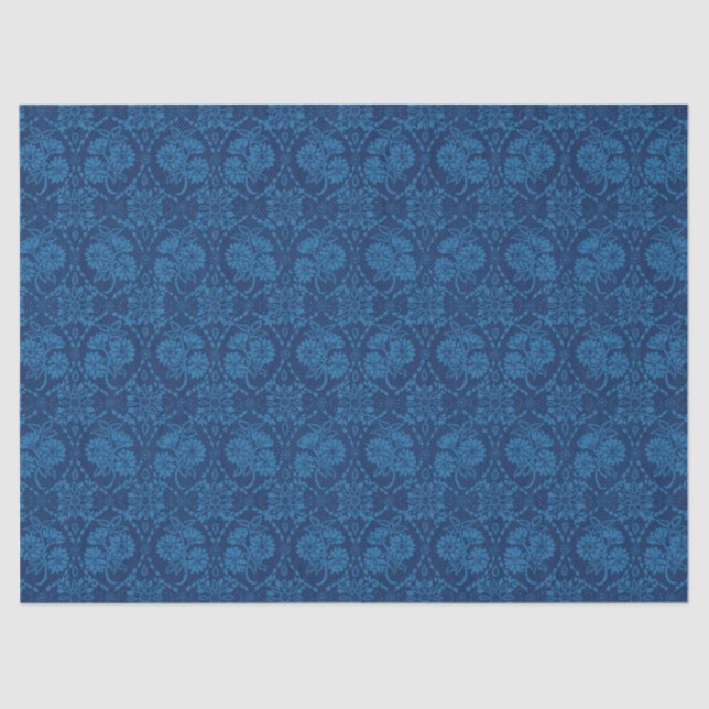 Indigo Blue Floral Faux Lace Pattern Tissue Paper (Front)