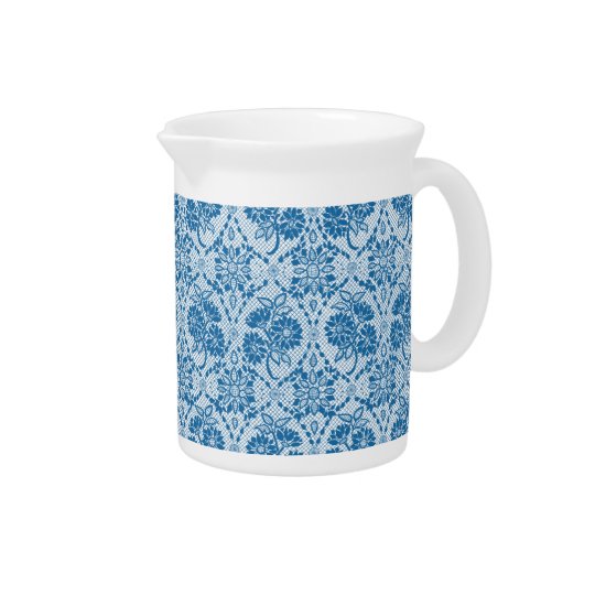 Indigo Blue Floral Faux Lace Pattern to Customise Pitcher