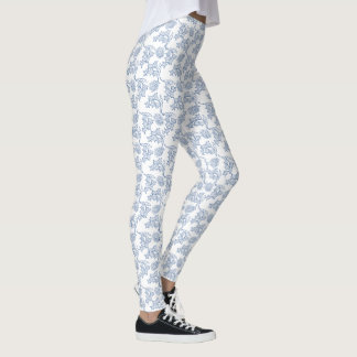 Indigo Blue Floral Pattern on White to Customise Leggings