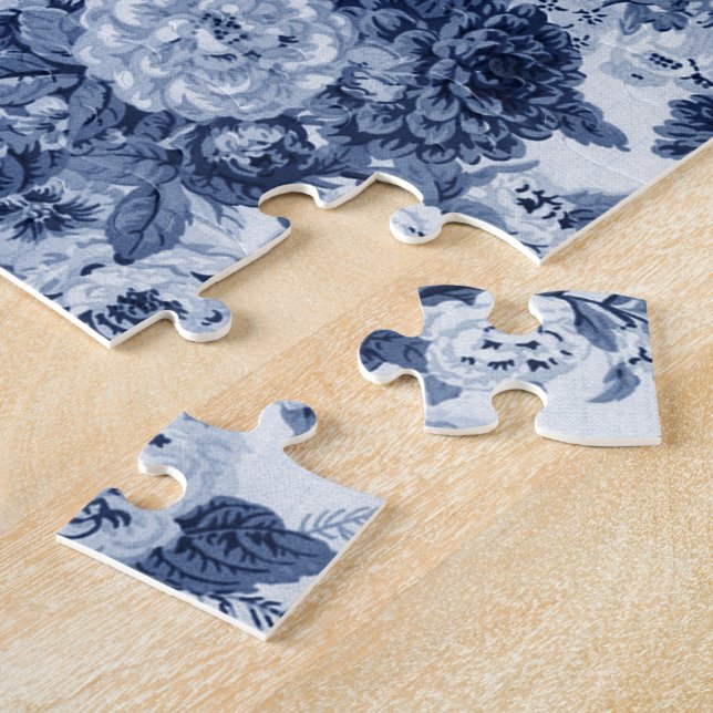 Indigo Blue Floral Toile No.3 Jigsaw Puzzle (Side)