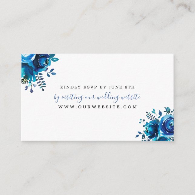 Indigo Blue Floral wedding RSVP online Enclosure Card (Front)