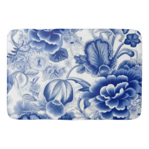 Indigo Blue Flowers Bath Mat