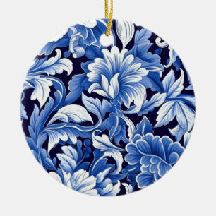 Indigo Blue Flowers Ceramic Ornament