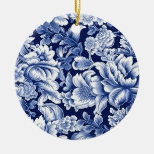 Indigo Blue Flowers Ceramic Ornament