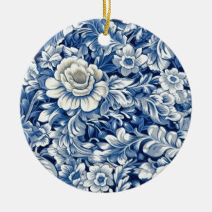 Indigo Blue Flowers Ceramic Ornament