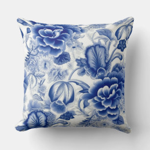 Indigo Blue Flowers Cushion