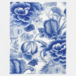 Indigo Blue Flowers Fleece Blanket