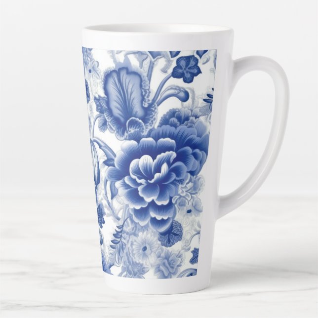 Indigo Blue Flowers Latte Mug (Right)