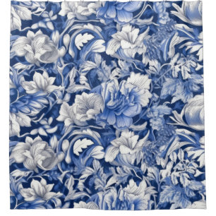Indigo Blue Flowers Shower Curtain