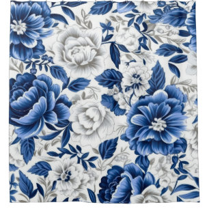 Indigo Blue Flowers Shower Curtain