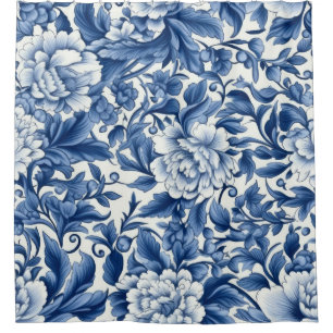 Indigo Blue Flowers Shower Curtain