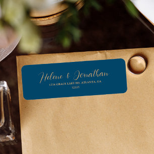 Indigo Blue Gold Wedding Return Address Label