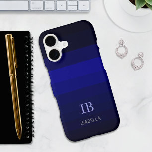 Indigo Blue Gradient Colour Stripes with Monogram