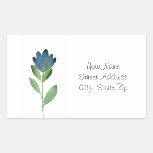 Indigo Blue, Green Watercolor Abstract Flower Rectangular Sticker