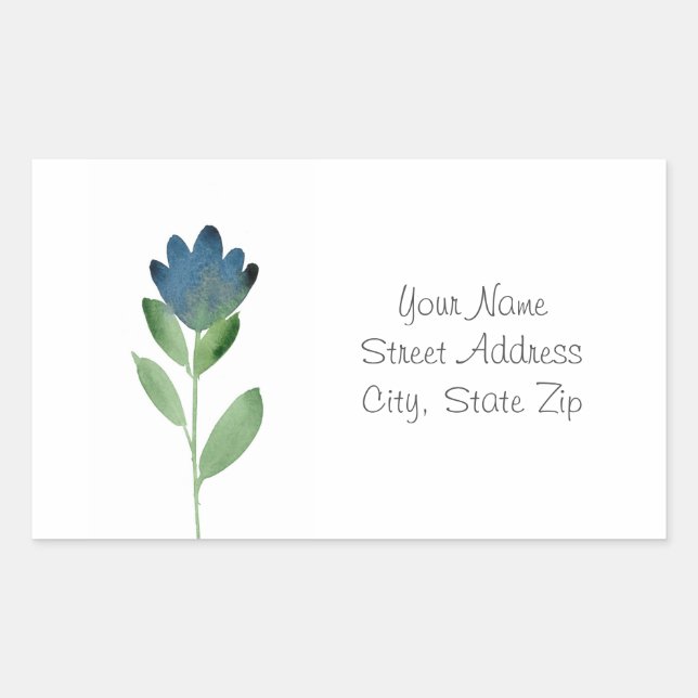Indigo Blue, Green Watercolor Abstract Flower Rectangular Sticker (Front)