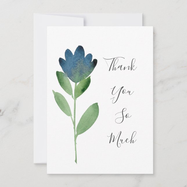 Indigo Blue Green Watercolor Abstract Flower  Thank You Card (Front)