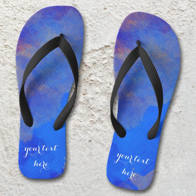 Indigo Blue Lavender Abstract Watercolor Thongs (Flip flops featuring a lavender blue and purple original watercolor painting)