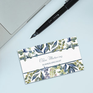 Indigo Blue Leaves Border Professional Business Card