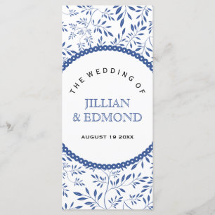 Indigo blue leaves pattern wedding program