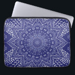 Indigo blue mandala laptop sleeve<br><div class="desc">Indigo blue mandala laptop sleeve with a lace look design with floral elements and hearts.</div>