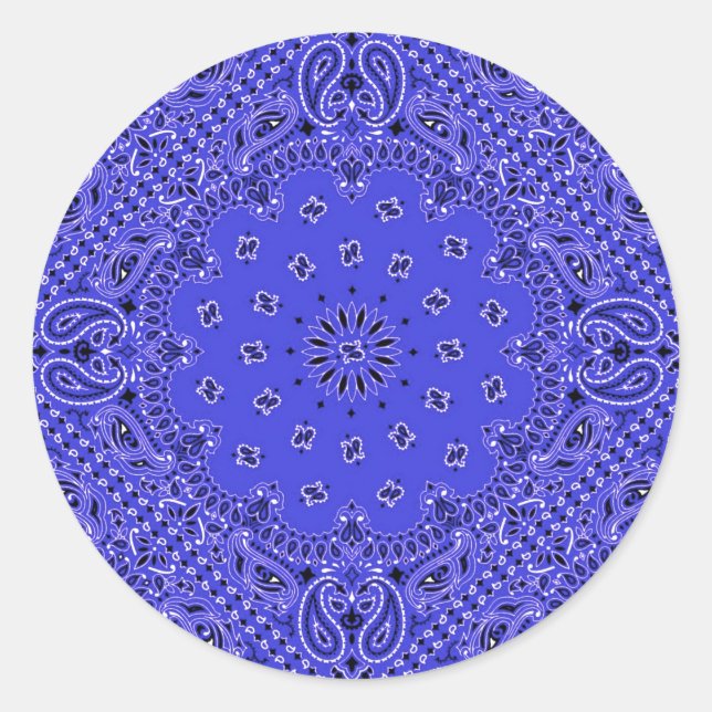 Indigo Blue Paisley Western Bandanna Scarf Print Classic Round Sticker (Front)