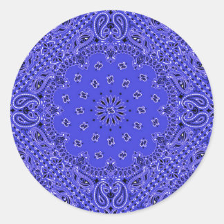 Indigo Blue Paisley Western Bandanna Scarf Print Classic Round Sticker