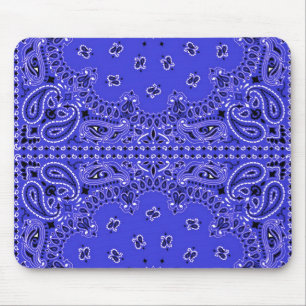 Indigo Blue Paisley Western Bandanna Scarf Print Mouse Pad