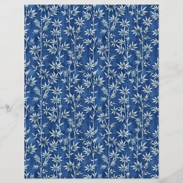 Indigo blue shibori floral pattern scrapbook paper (Front)