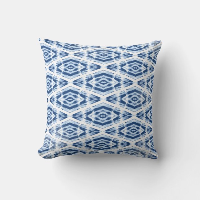 Indigo Blue Shibori Tie Dye Pattern Cushion (Front)