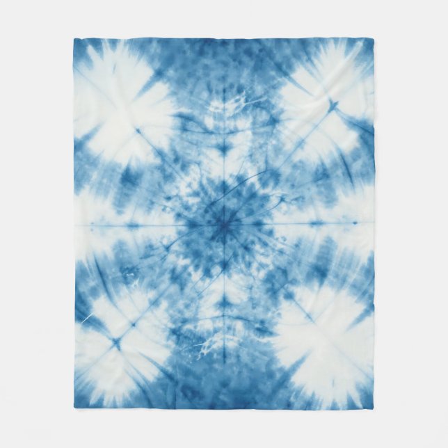 Indigo Blue Shibori Tie Dye Pattern Fleece Blanket (Front)
