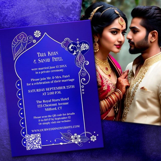Indigo Blue Silver Henna Photo After Wedding Invitation (Creator Uploaded)