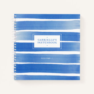 Indigo Blue Sketchbook Abstract Stripe Custom Name Notebook