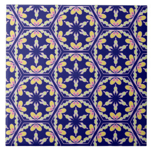 Indigo Blue Spanish Mediterranean Style Pattern Ceramic Tile