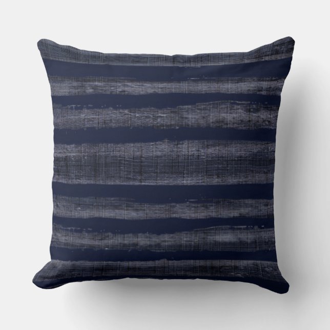Indigo Blue Stripes Nautical Cushion (Front)
