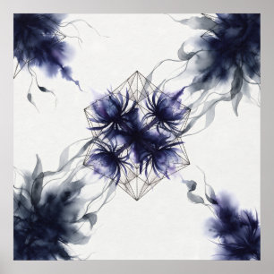 Indigo Blue Thistle Geometric Watercolor Poster