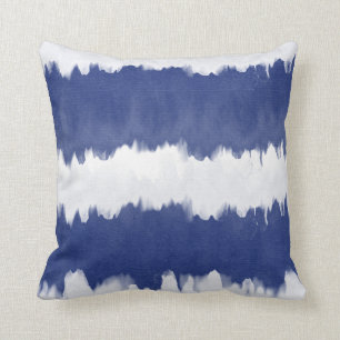 Indigo Blue Tie Dye Shibori Stripe Cushion