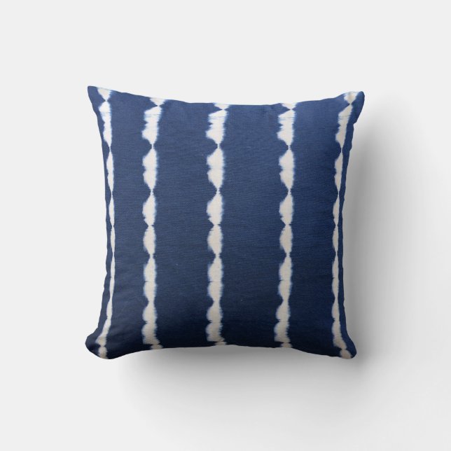 Indigo Blue Tie Dye Stripe Cushion (Front)