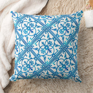 Indigo blue tile pattern cushion