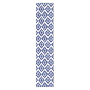 Indigo Blue Tribal Ikat Diamond White Chevron Short Table Runner