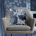 Indigo Blue Vintage Botanical Floral Toile No.1 Cushion<br><div class="desc">A blue and white vintage botanical floral throw pillow featuring a vintage flower pattern that I digitized and color toned.</div>