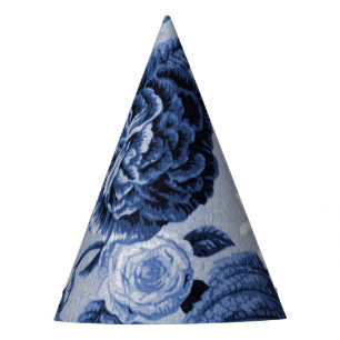 Indigo Blue Vintage Floral Toile No.1 Party Hat