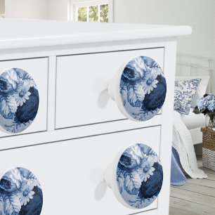 Indigo Blue Vintage Floral Toile No.5 Ceramic Knob