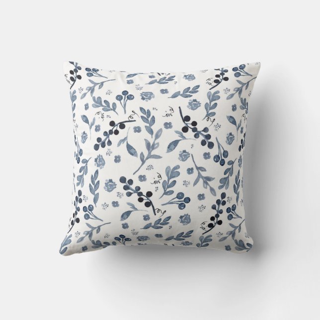 Indigo Blue Watercolor 2 sided pillow (Back)