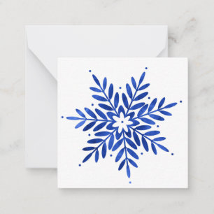 Indigo Blue Watercolor Abstract Snowflake  Card