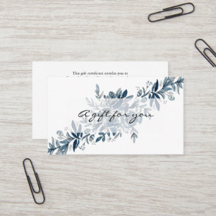 Indigo blue watercolor flowers gift certificate