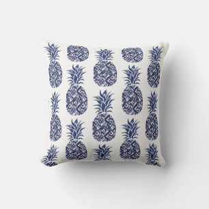 indigo blue watercolor pineapples pattern cushion