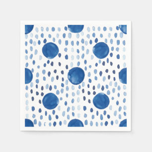 Indigo blue watercolor small and large polka dots napkin