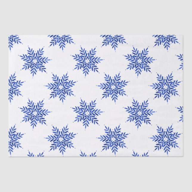 Indigo Blue Watercolor Snowflake Pattern  Tissue Paper (Front)