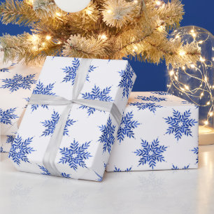Indigo Blue Watercolor Snowflake Pattern Wrapping Paper
