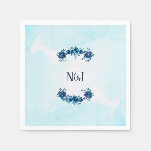 Indigo Blue Watercolor Vintage Flowers Floral Napkin